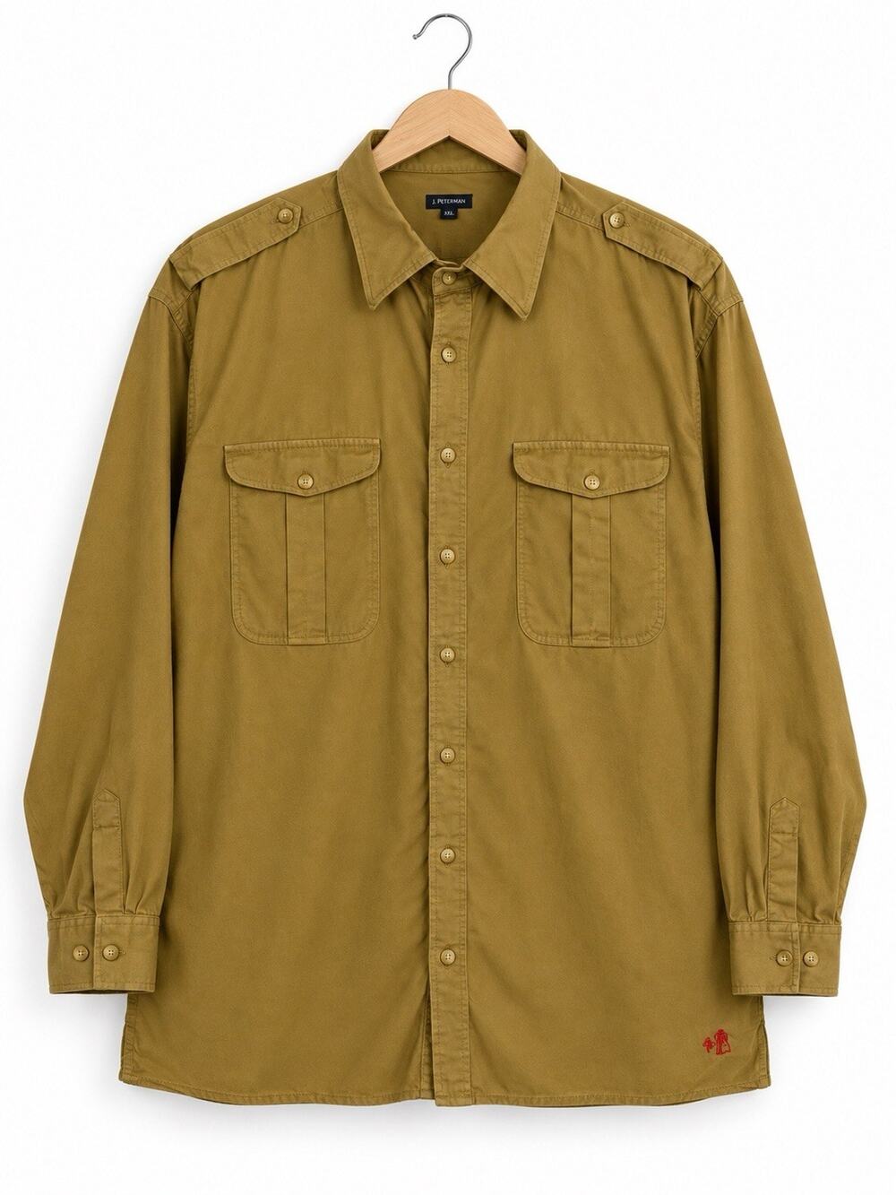 J Peterman Shirt Mens XXL Safari Utility Brown Heavyweight Cotton Epaulets Field